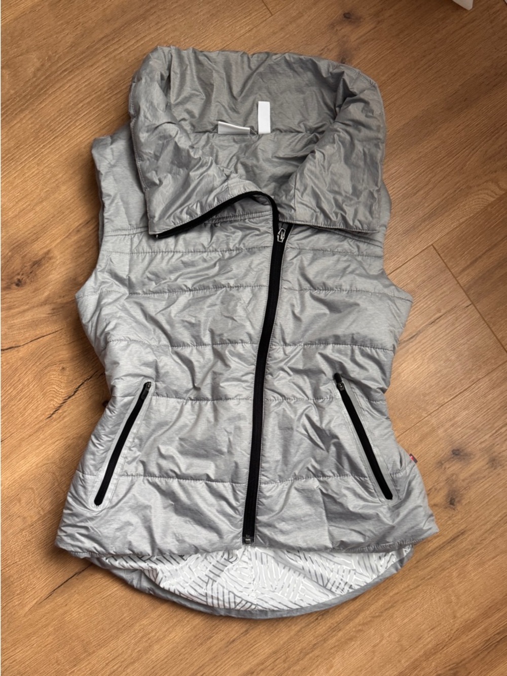 Zella Silver Quilted puffer vest with Black Zipper Detail
